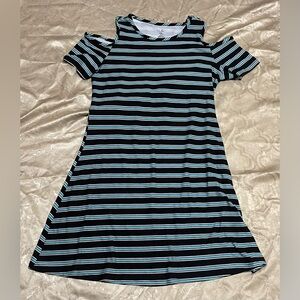 Just Be Blue, Black and White Striped Cold Shoulder Dress